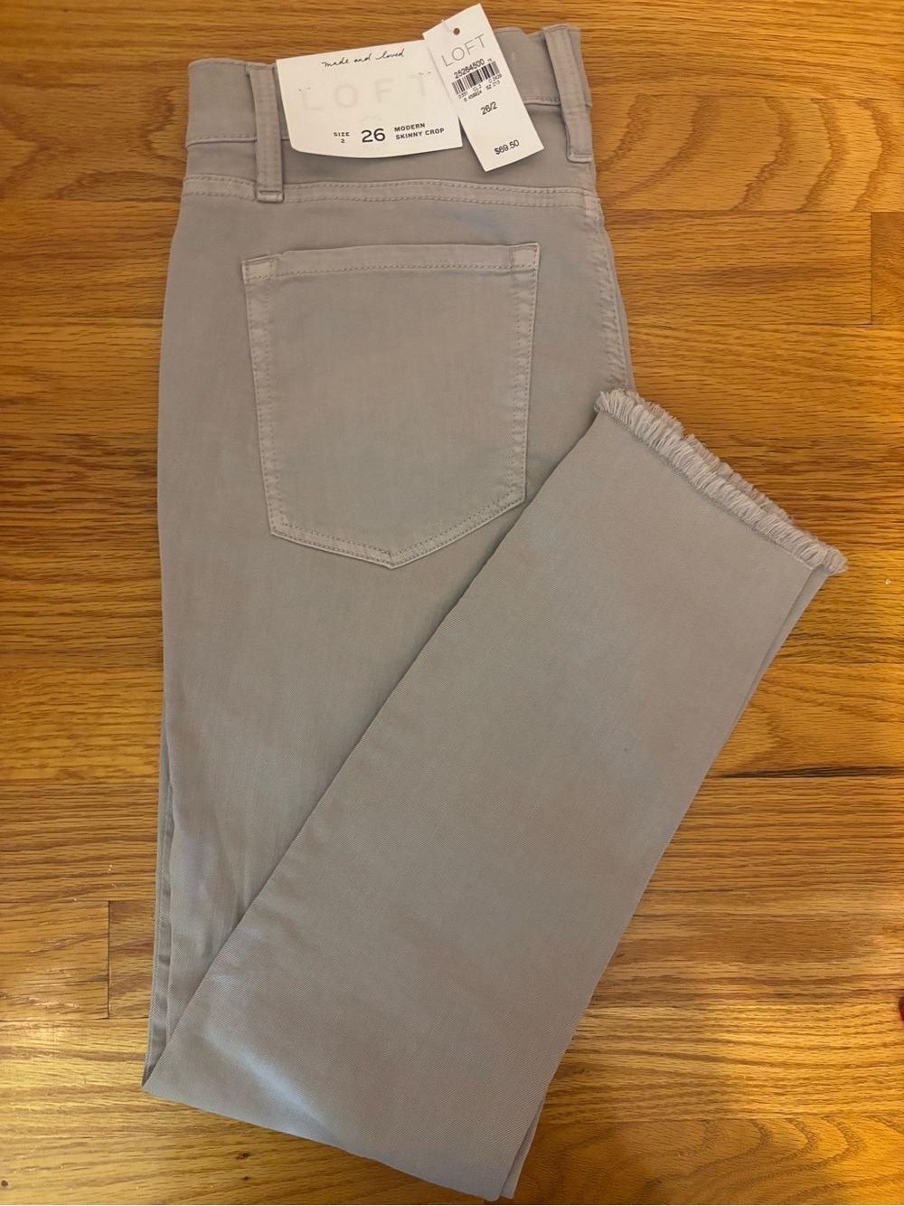 LOFT Light Gray Cropped Frayed Hem Skinny Jeans